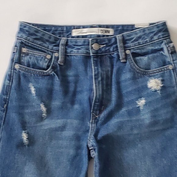 LOVERS + FRIENDS LOGAN Women's High Rise Cropped Jeans Frayed Cut Off Distressed - Picture 6 of 13